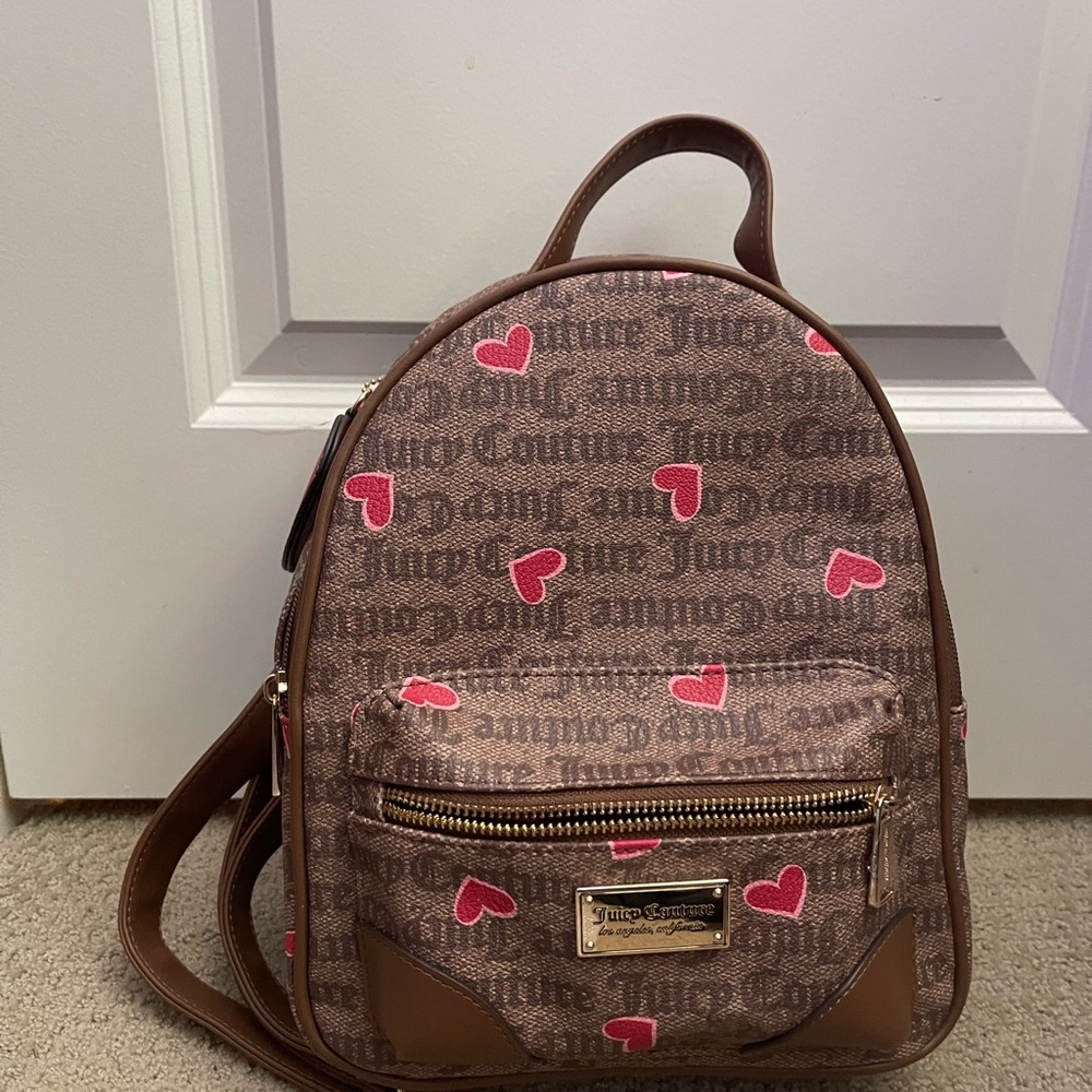 Juicy Couture Brown Backpack with Pink Hearts